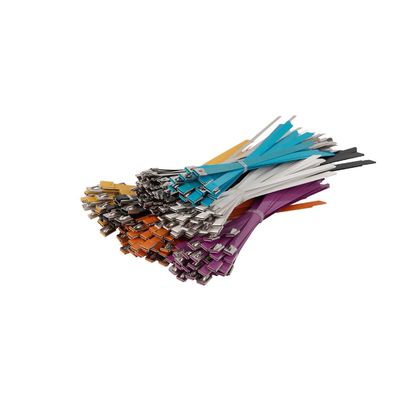 SS304 Black Coated Stainless Steel Cable Tie 7.87 Inch 0.4mm Thickness