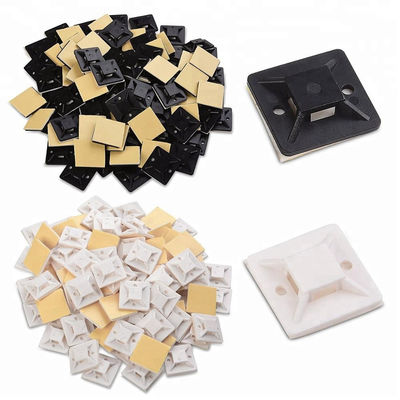 Black PE Cable Tie Accessories 28 x 28mm Adhesive Zip Tie Holders ROHS Approved